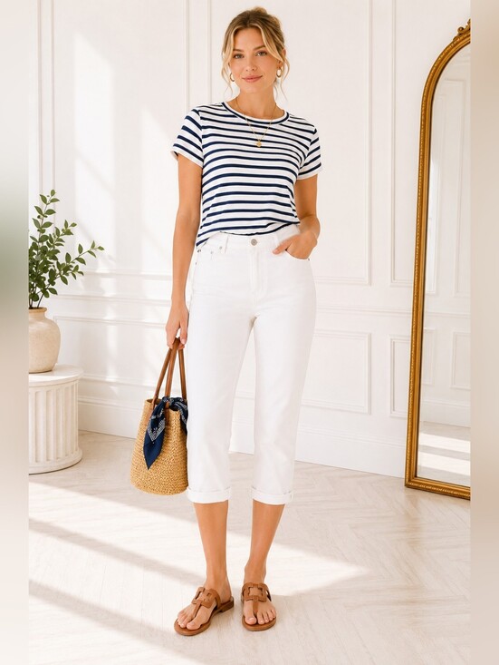 Gloria Vanderbilt Pants - Gloria Vanderbilt - Amanda | White Denim Capri | Jeans Size 14 | Stretch Cotton